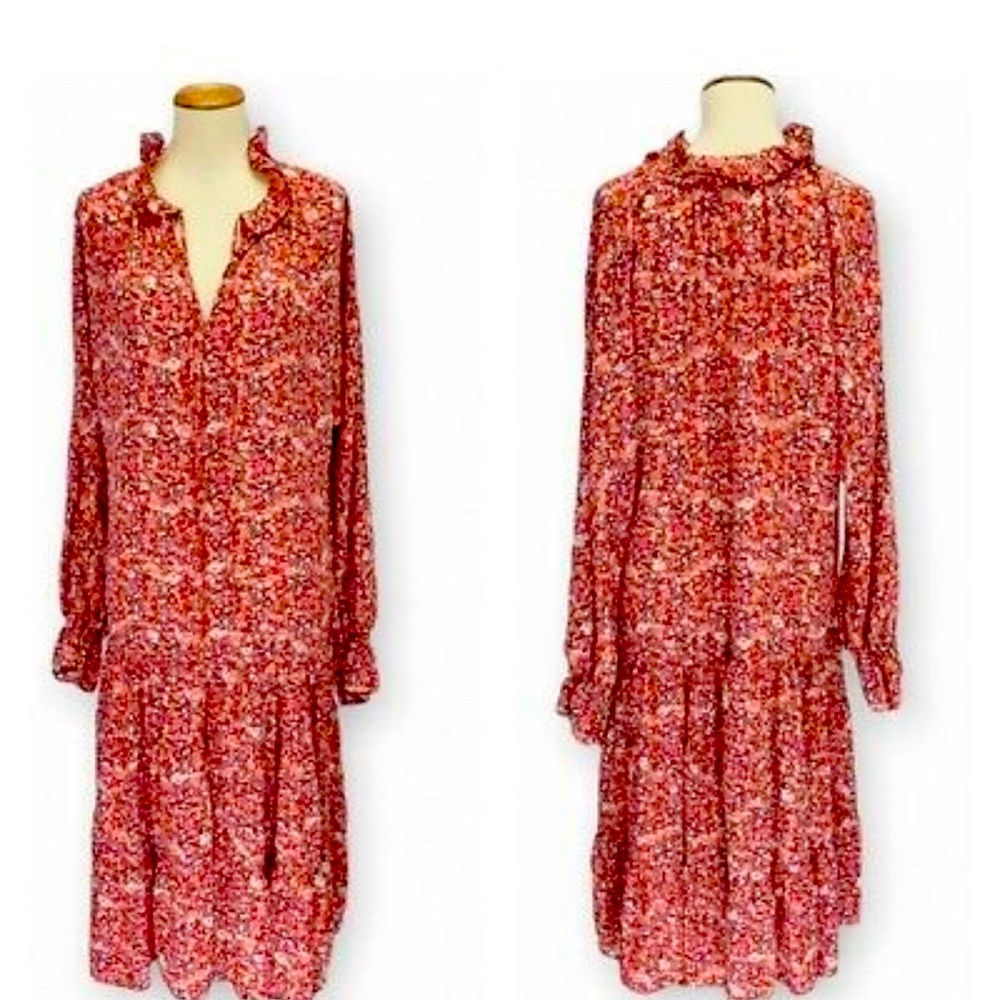 NEW OPT Anthropologie Ruffle Floral Prairie Midi Dress